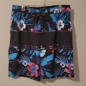 Ocean Current Swim Trunks Men's Size Large Tropical Print Blue Stripe